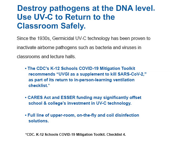 Destroy pathogens at the DNA level. Use UV-C to Return to the Classroom Safely